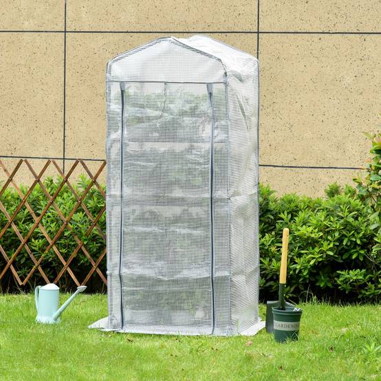 Mini serre de balcon étagères métal bâche PE pour semis de plantes 70x50x160cm blanc - ComfortXL Outdoor Living - Image 10