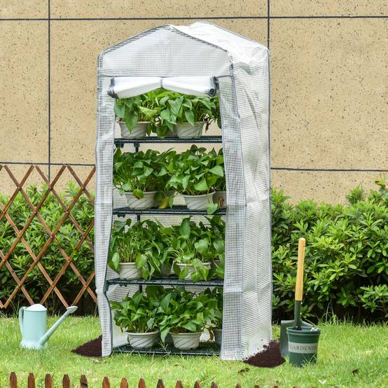Mini serre de balcon étagères métal bâche PE pour semis de plantes 70x50x160cm blanc - ComfortXL Outdoor Living - Image 3
