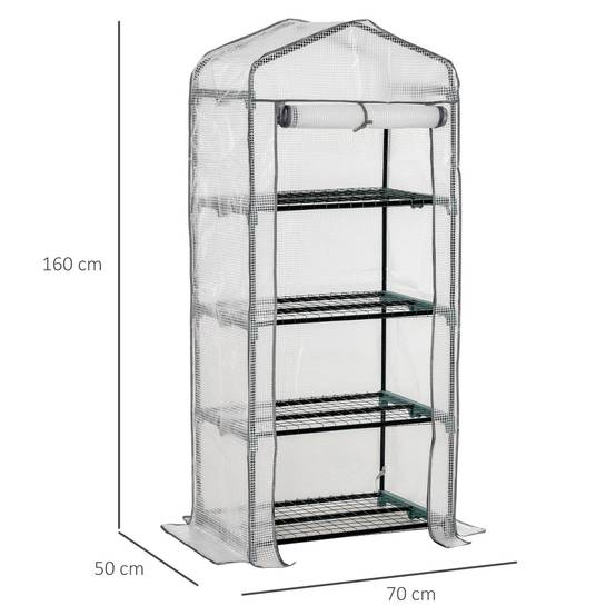 Mini serre de balcon étagères métal bâche PE pour semis de plantes 70x50x160cm blanc - ComfortXL Outdoor Living - Image 5