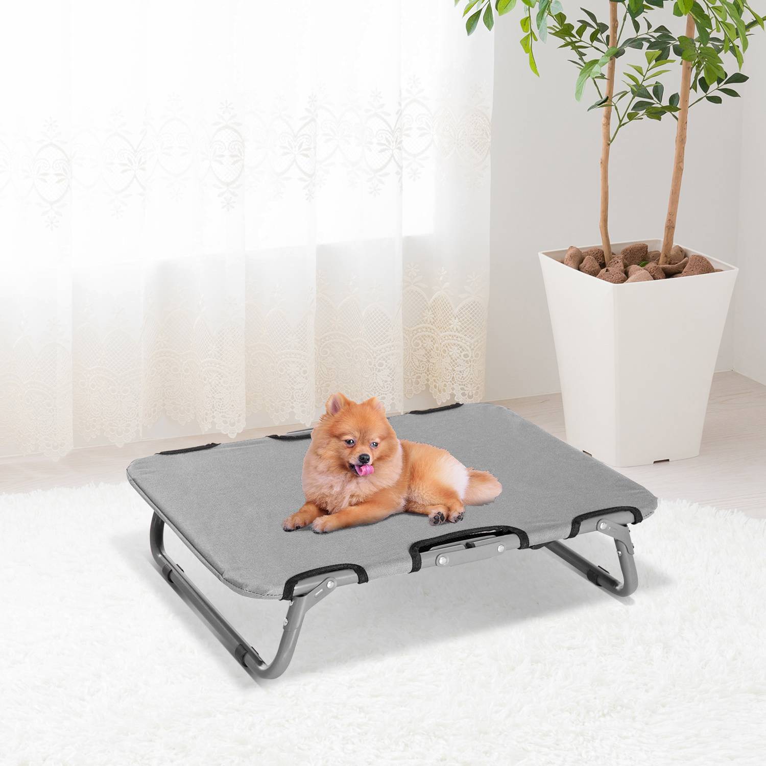 Lit de camp pour chien acier gris 59 x 46 x 15 cm - PANGIVO - Image 3