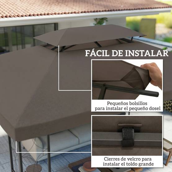 Toile de Rechange Tonnelle 4x3m Polyester Toit Double Aération Protection UV Marron - ComfortXL Outdoor Living - Image 7