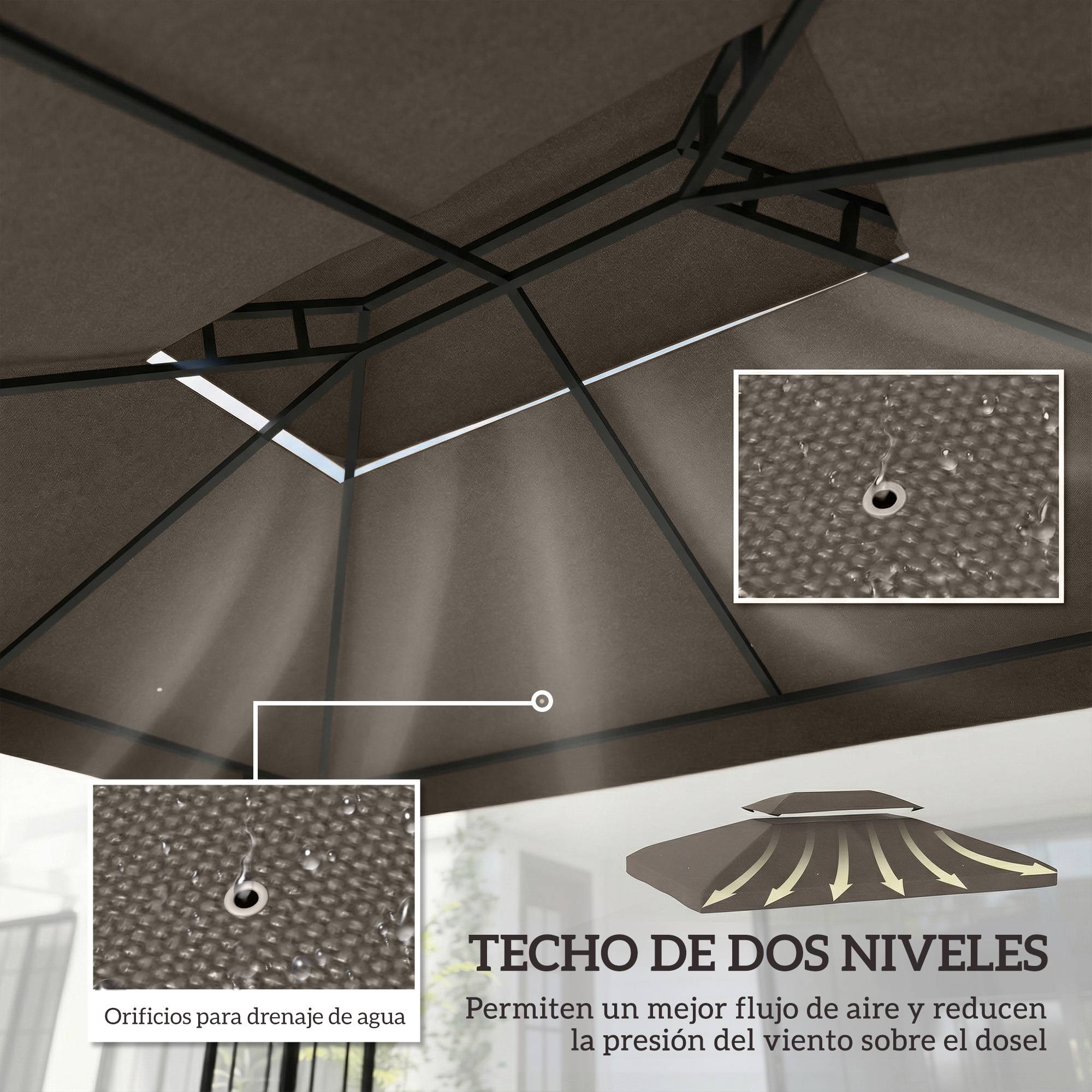 Toile de Rechange Tonnelle 4x3m Polyester Toit Double Aération Protection UV Marron - ComfortXL Outdoor Living - Image 6