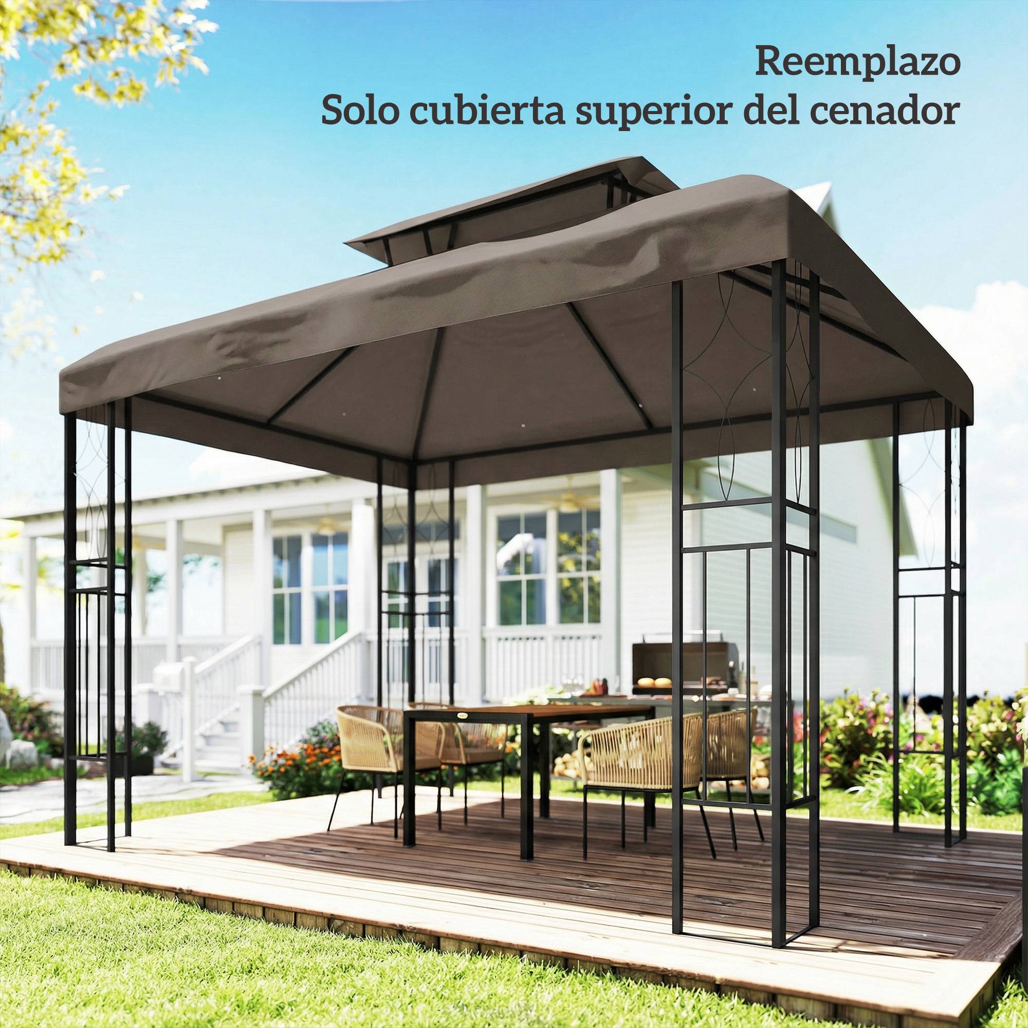 Toile de Rechange Tonnelle 4x3m Polyester Toit Double Aération Protection UV Marron - ComfortXL Outdoor Living - Image 10