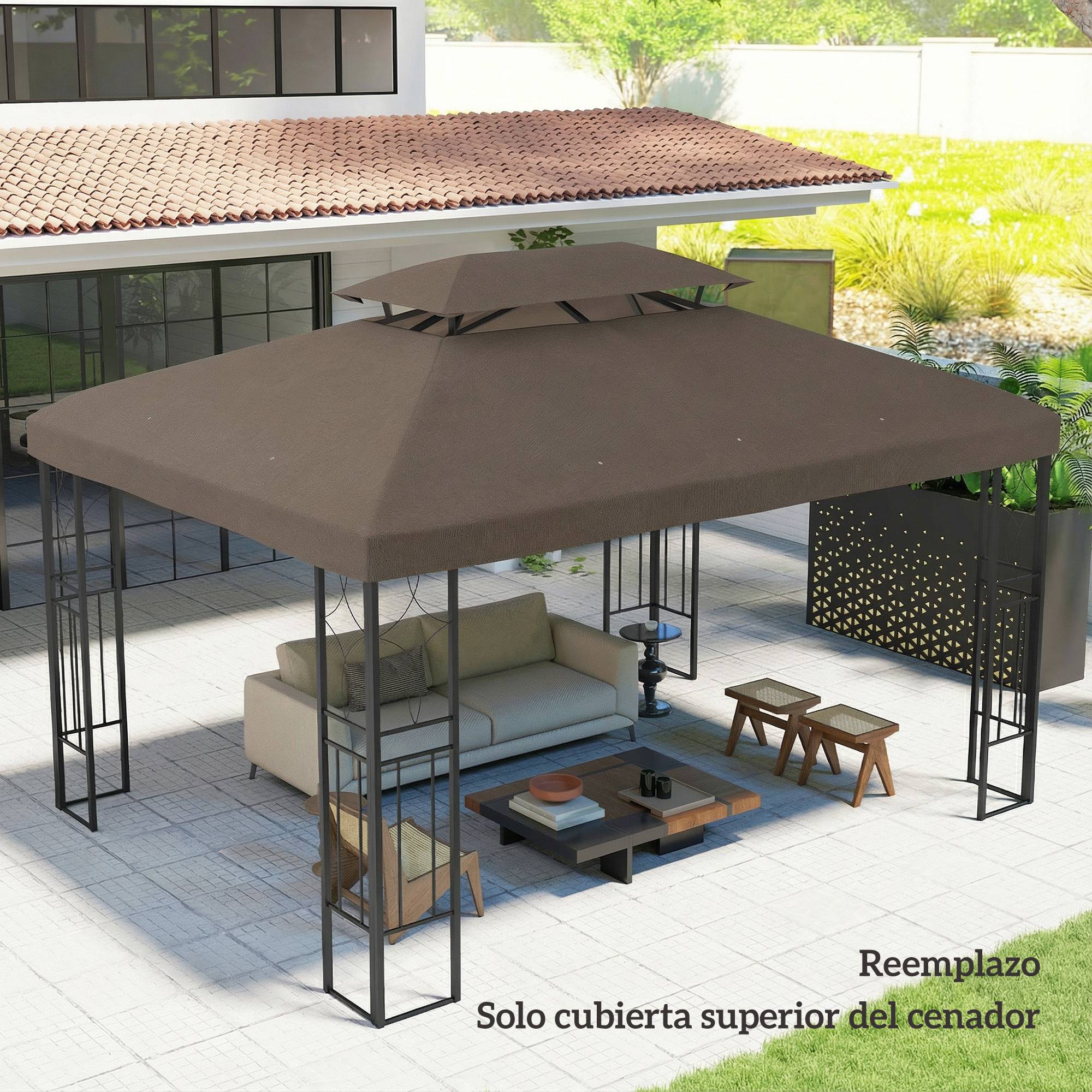 Toile de Rechange Tonnelle 4x3m Polyester Toit Double Aération Protection UV Marron - ComfortXL Outdoor Living - Image 9