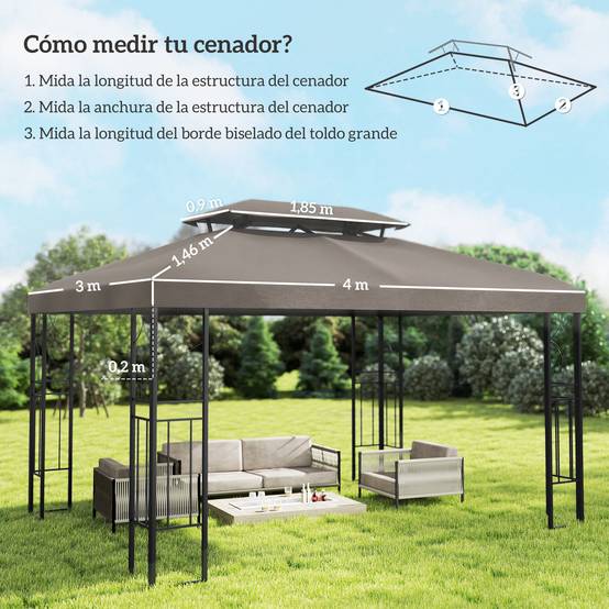 Toile de Rechange Tonnelle 4x3m Polyester Toit Double Aération Protection UV Marron - ComfortXL Outdoor Living - Image 5