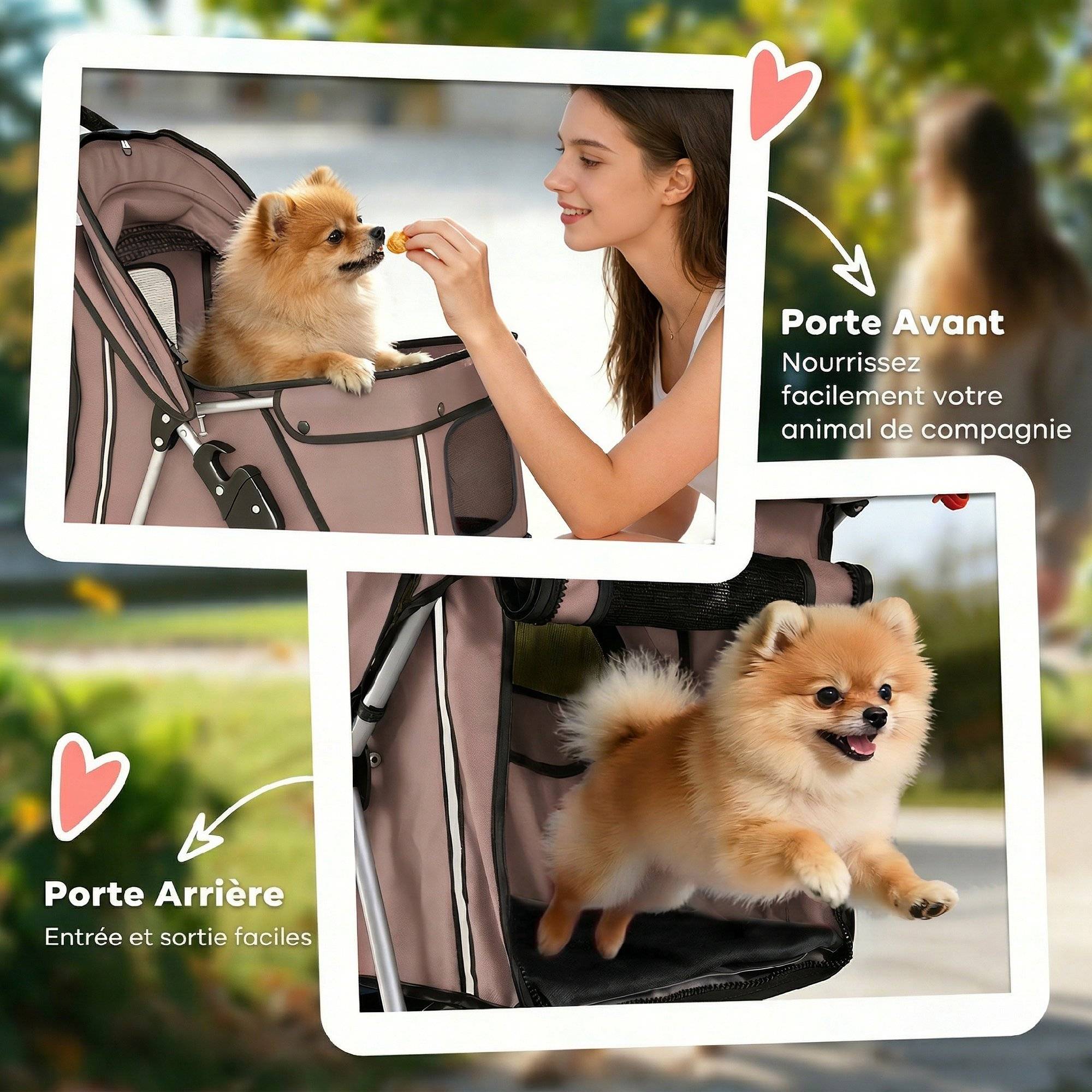 Poussette pour Chien 4 Roues, Chariot Pliable avec Auvent Réglable, Panier de Rangement, 77x44x102cm, Café - Image 9