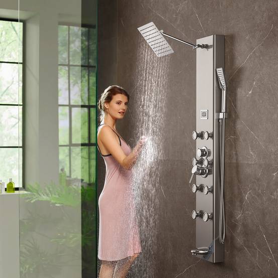 VEVOR Système panneau de douche 5 modes, affichage numérique, 8 jets massage, bec baignoire et pomme à main 3 réglages. - Image 8
