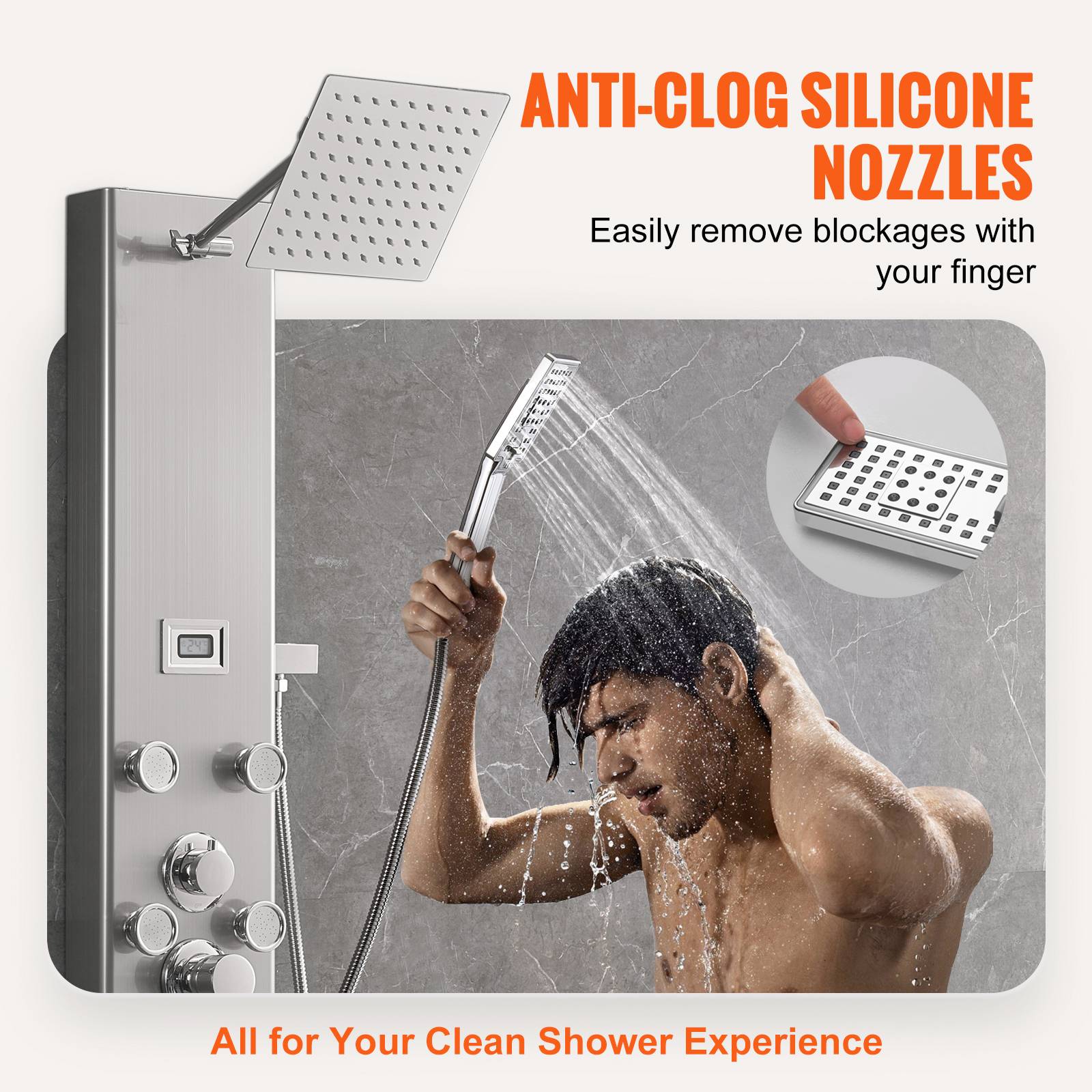 VEVOR Système panneau de douche 5 modes, affichage numérique, 8 jets massage, bec baignoire et pomme à main 3 réglages. - Image 4
