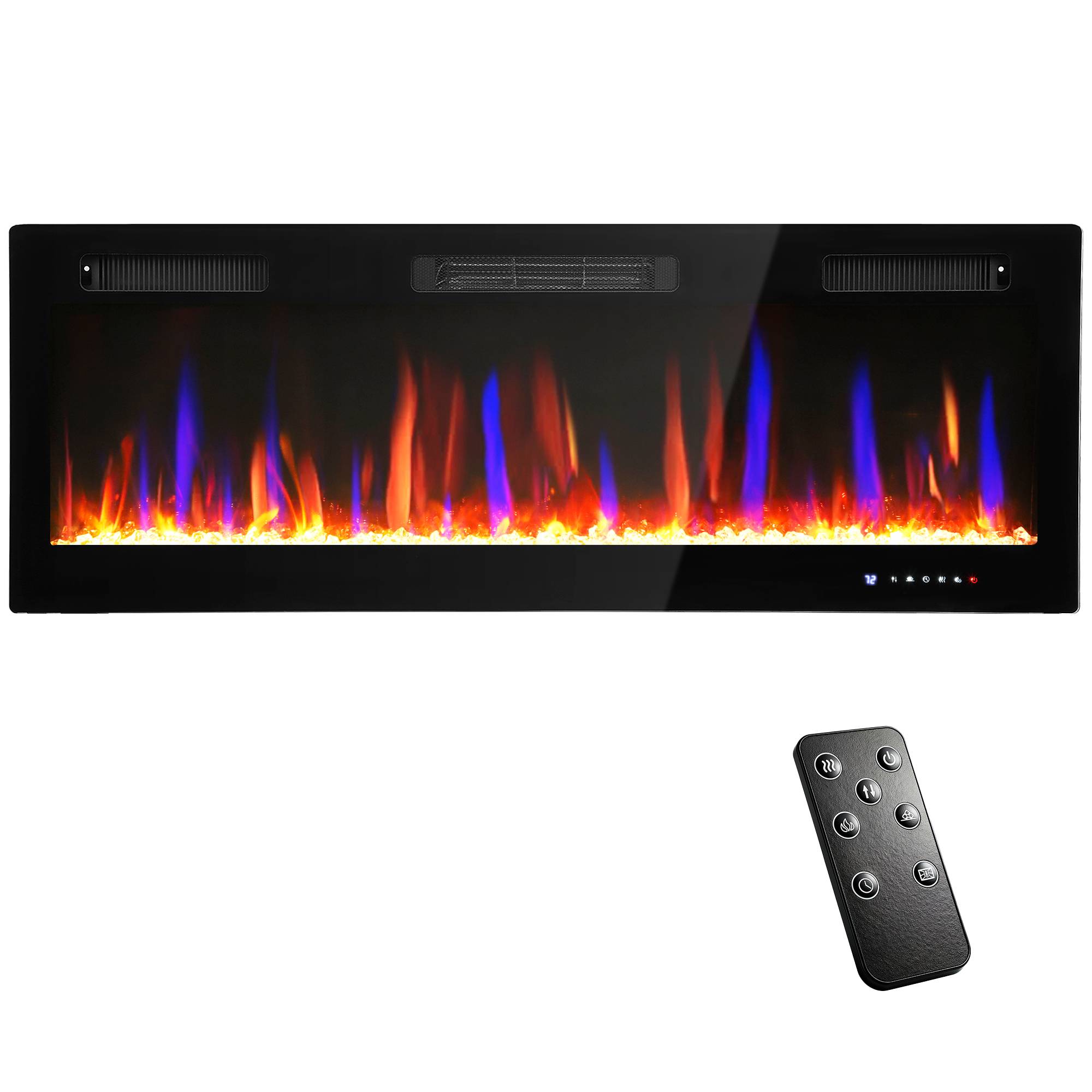Cheminée électrique mural ou encastrable 900W/1800W, effet flamme à 12 couleurs 5 luminosités, 127 x 9,4 x 47 cm, noir - Image 2