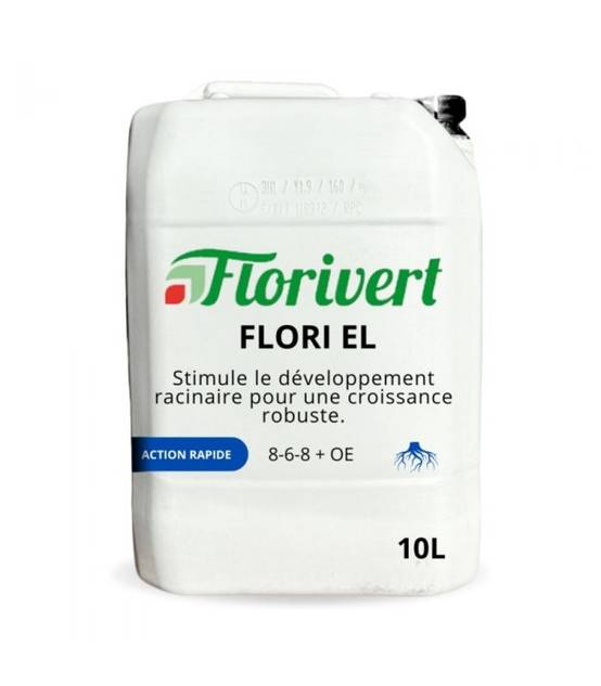 Engrais liquide Flori EL 8-6-8 OE 10L favorise le feuillage et les racines, pour arrosage ou pulvérisation - Florivert - Image 1