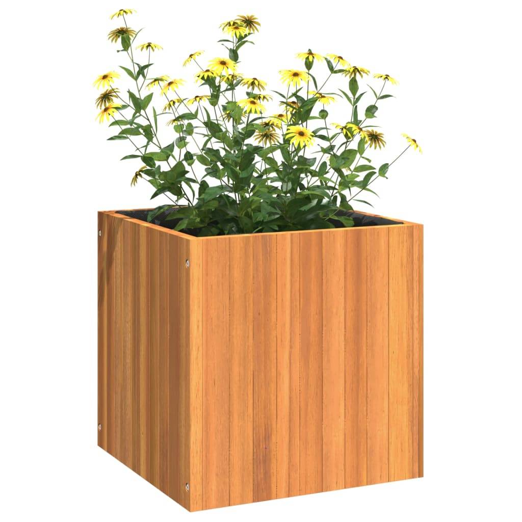 ComfortXL - Grande jardinière Bois d'acacia massif cache-pot intérieur extérieur avec sac 45x45x45cm brun - ComfortXL Outdoor Living - Image 4