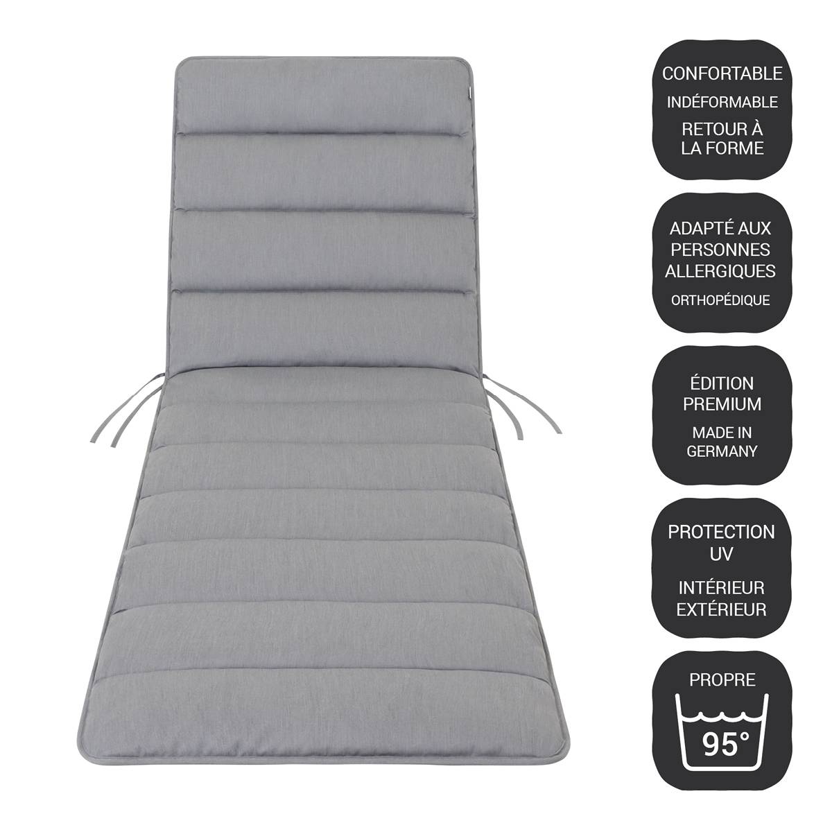 Coussin de Transat FlAIR - gris clair - 200x60cm - Image 1