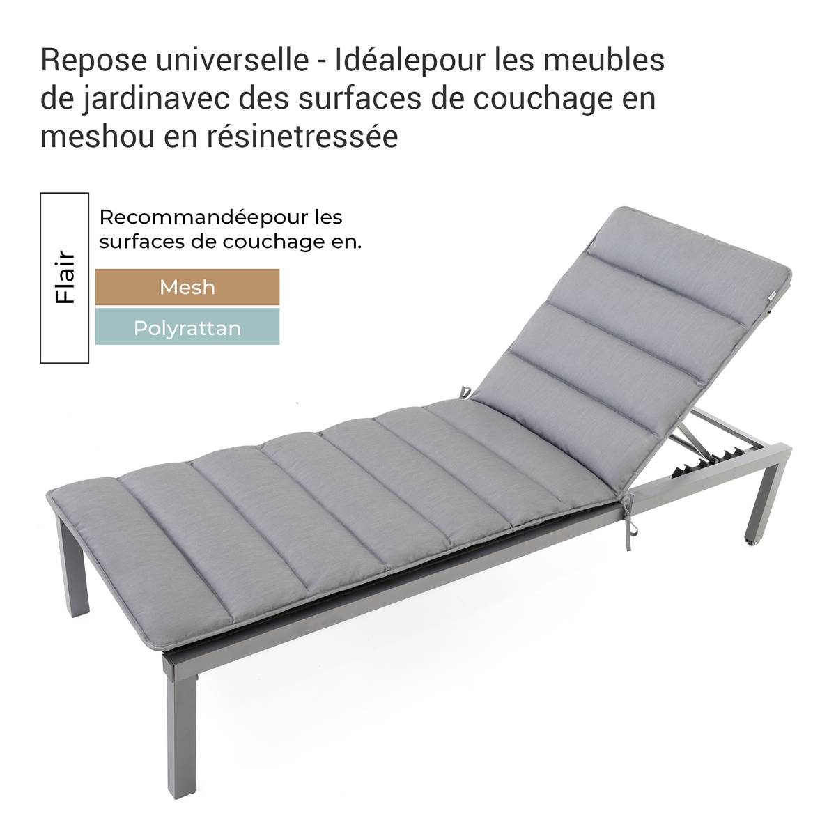 Coussin de Transat FlAIR - gris clair - 200x60cm - Image 3