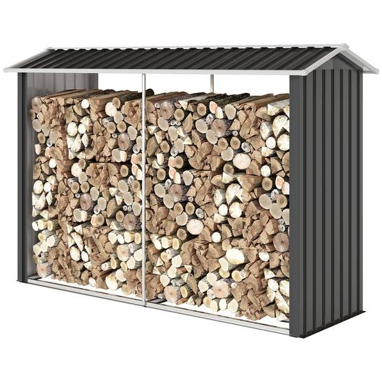 Abri à bois avec structure en acier galvanisé et base surélevée, 240 x 86 x 160 cm, noir - Image 2