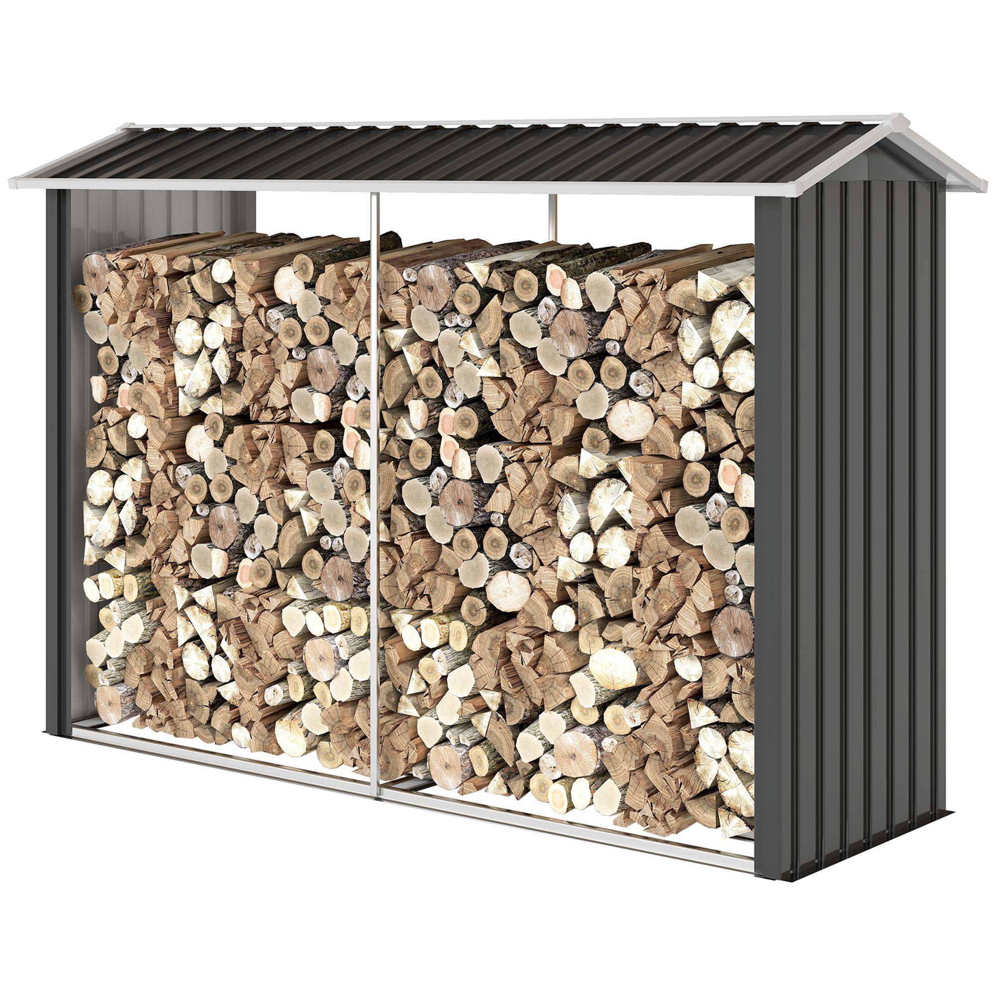 Abri à bois avec structure en acier galvanisé et base surélevée, 240 x 86 x 160 cm, noir - Image 2
