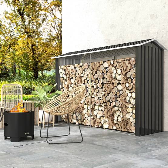 Abri à bois avec structure en acier galvanisé et base surélevée, 240 x 86 x 160 cm, noir - Image 4