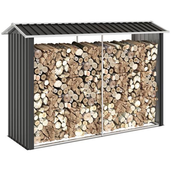 Abri à bois avec structure en acier galvanisé et base surélevée, 240 x 86 x 160 cm, noir - Image 1
