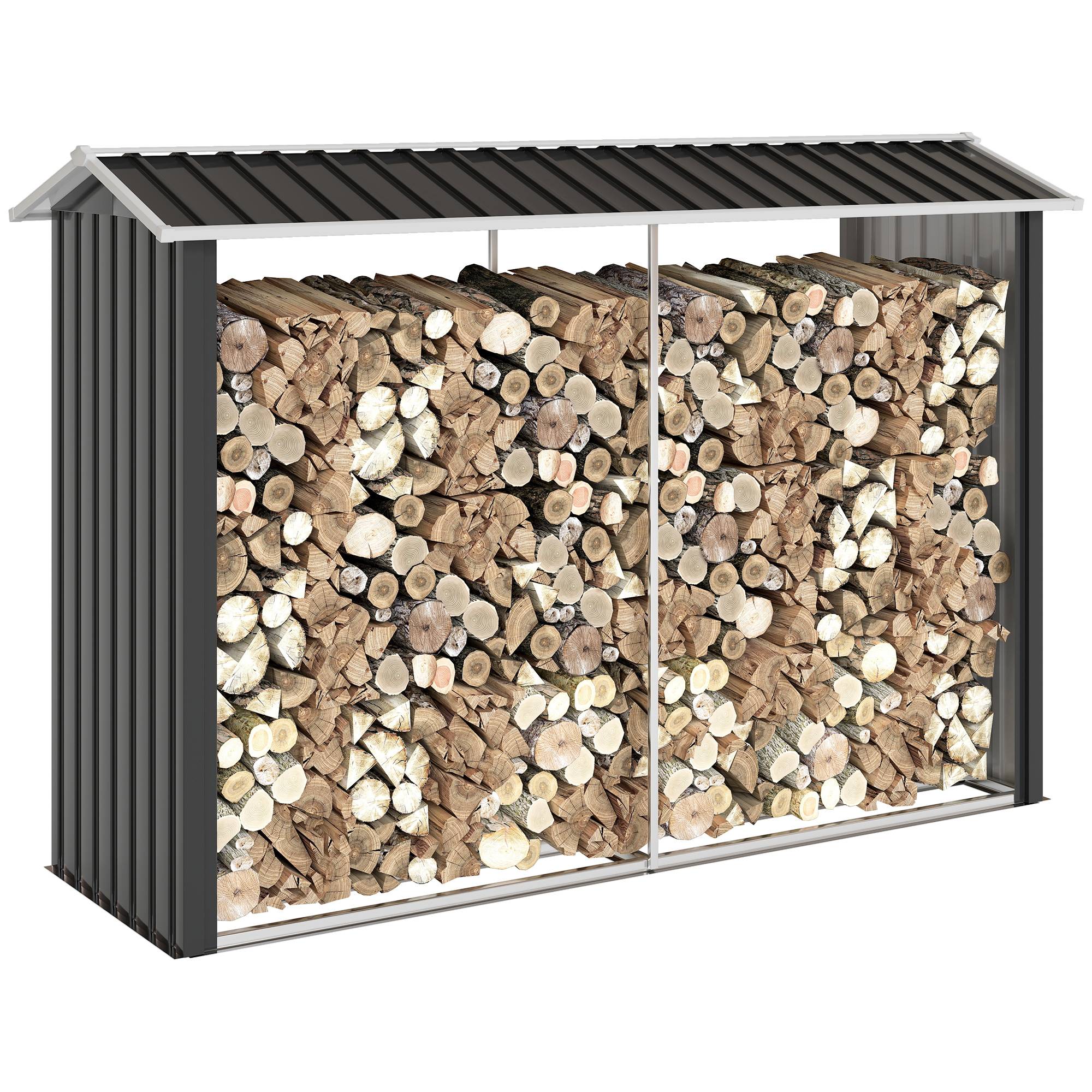 Abri à bois avec structure en acier galvanisé et base surélevée, 240 x 86 x 160 cm, noir - Image 1