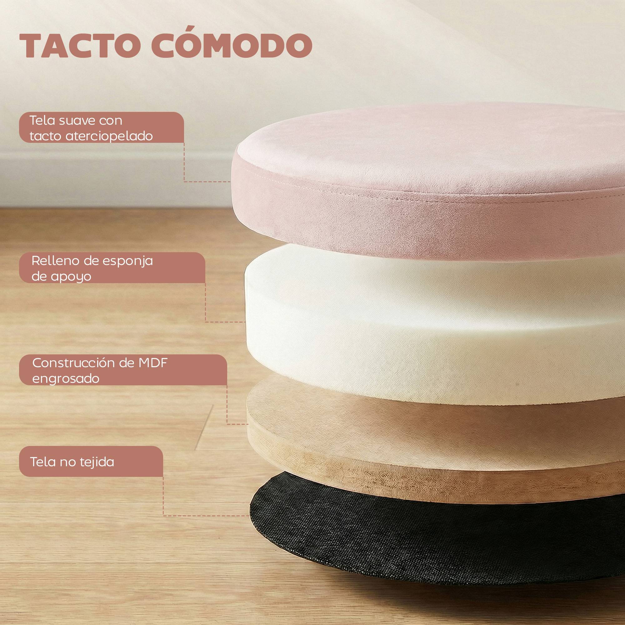 Banc coffre de rangement ottoman, coffre de rangement pliable, 35 L, 38 x 38 x 38 cm, revêtement en velours, coffre de rangement rond rose - Image 8