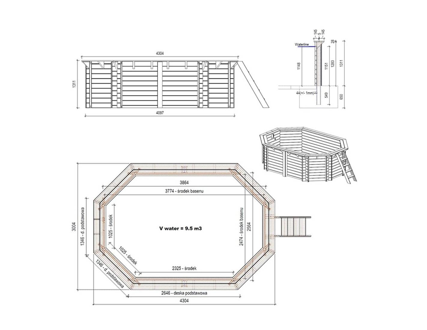 Altanka - Piscine en bois Nemo 4.3x3 - H.1.31 m fixations à sceller - BAS7303OSPI+SZA - Image 4