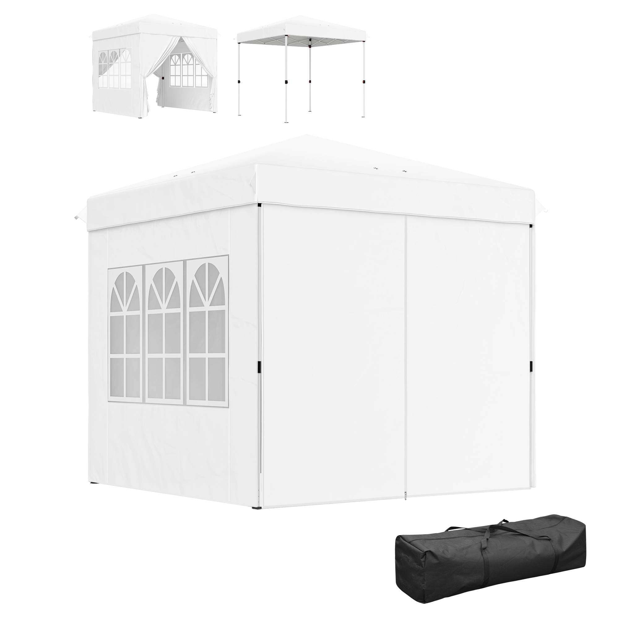 Tente blanche 2,5x2,5 m pop-up avec 4 parois anti-UV, abri design sobre pour petit espace pratique et protégé - Image 2