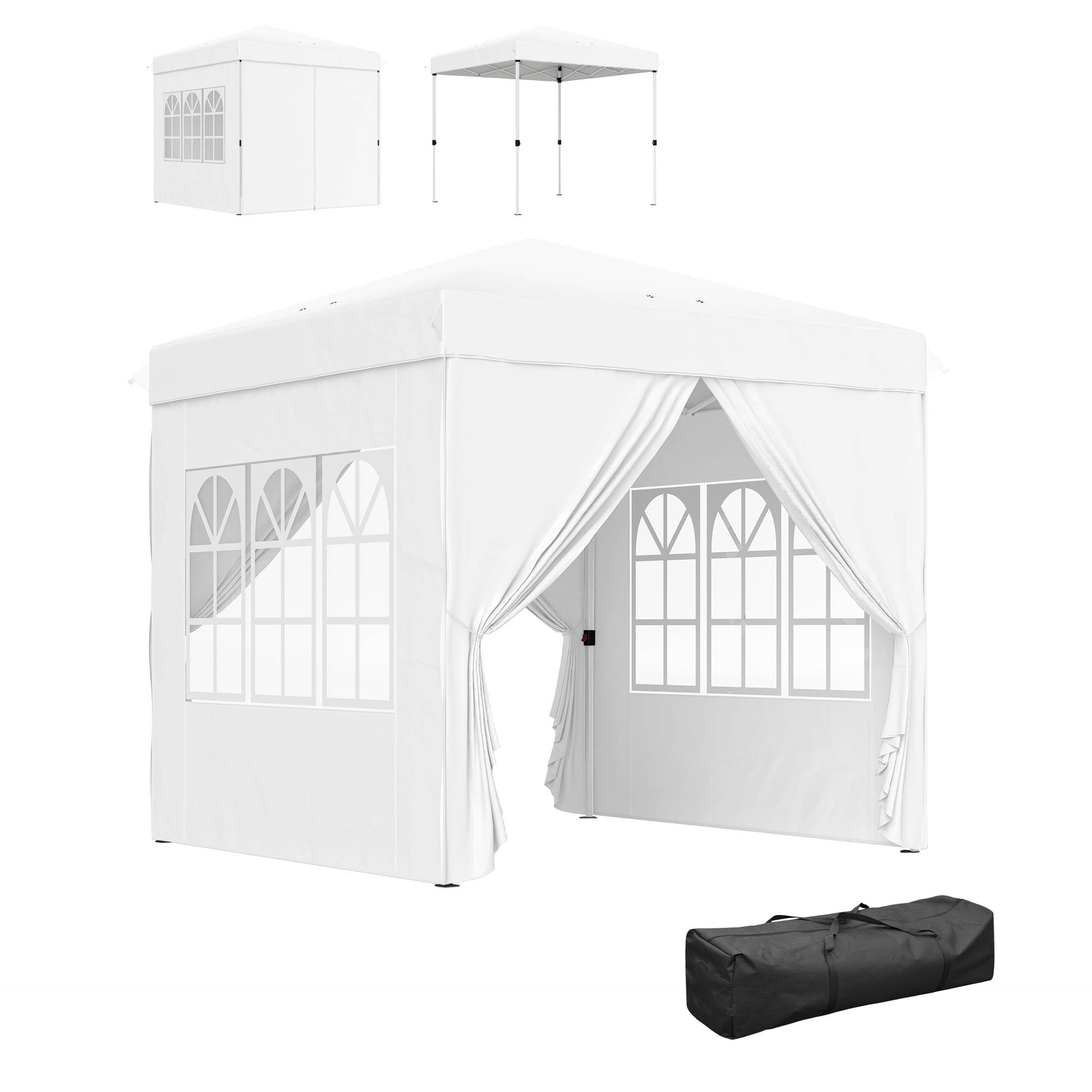 Tente blanche 2,5x2,5 m pop-up avec 4 parois anti-UV, abri design sobre pour petit espace pratique et protégé - Image 1