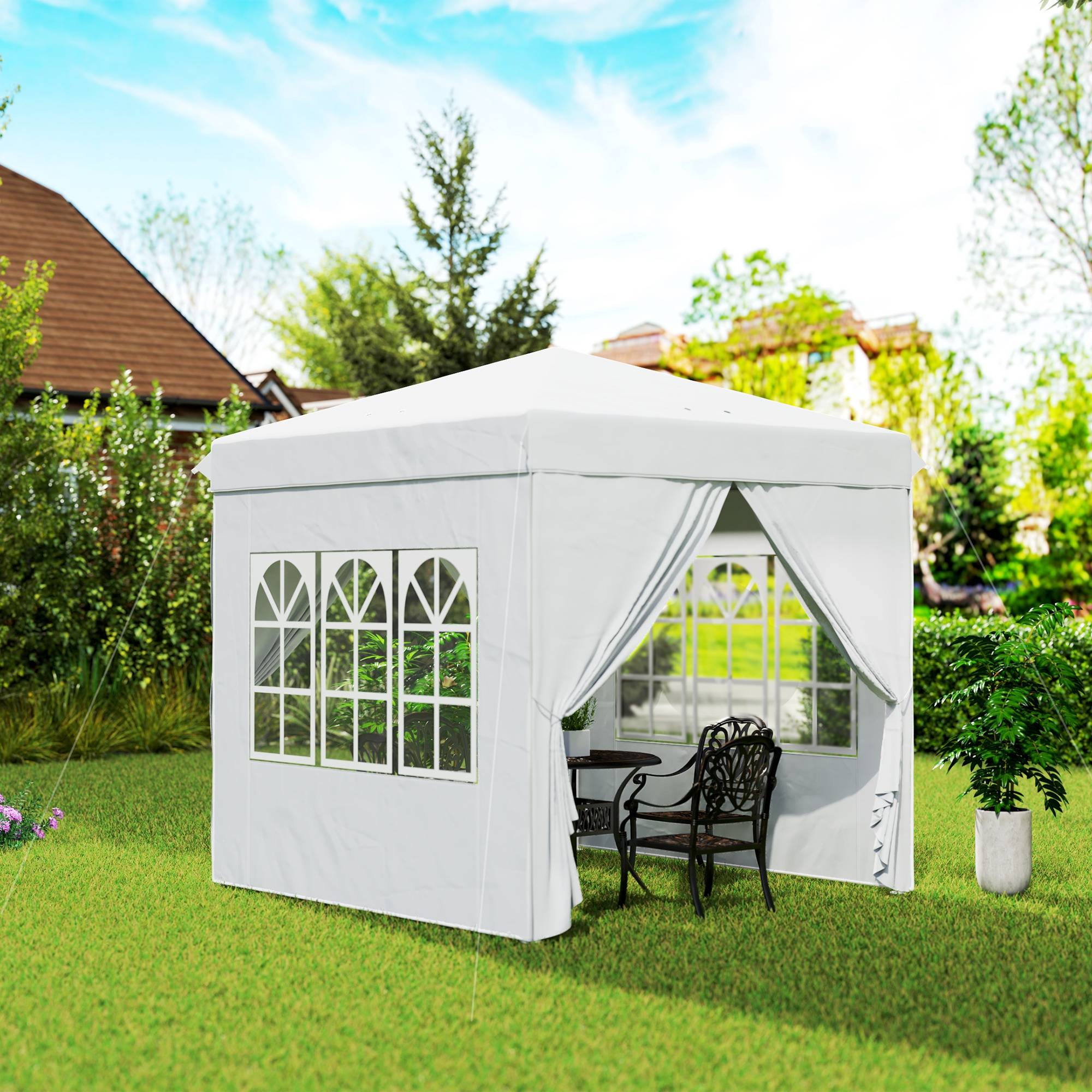 Tente blanche 2,5x2,5 m pop-up avec 4 parois anti-UV, abri design sobre pour petit espace pratique et protégé - Image 4