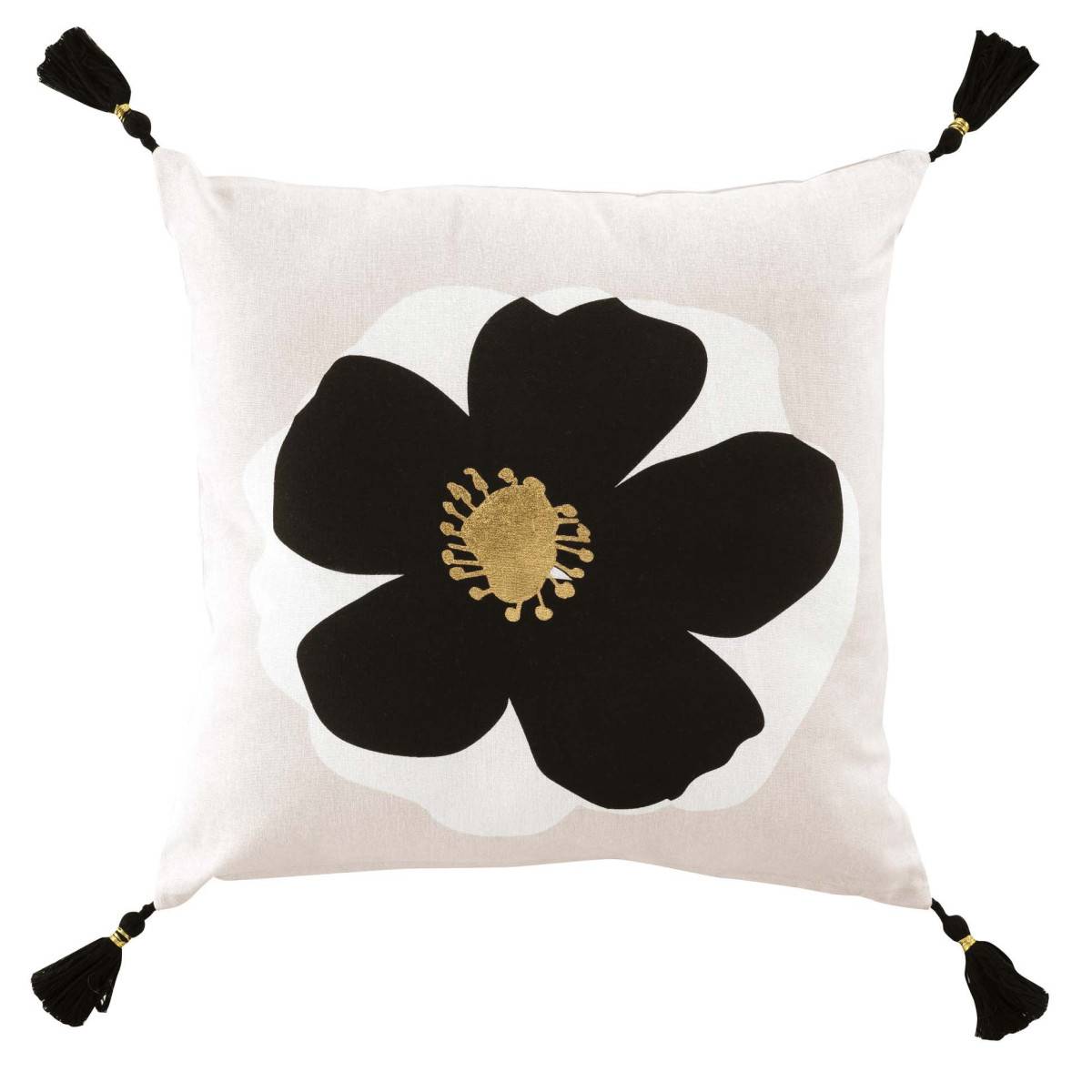 Coussin Déco Pompons "Issey" 45x45cm Naturel - Image 1