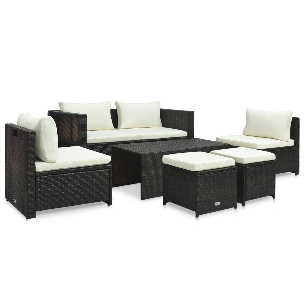 Helloshop26 - Salon de jardin meuble d'extérieur ensemble de mobilier 6 pièces avec coussins résine tressée marron - Image 1