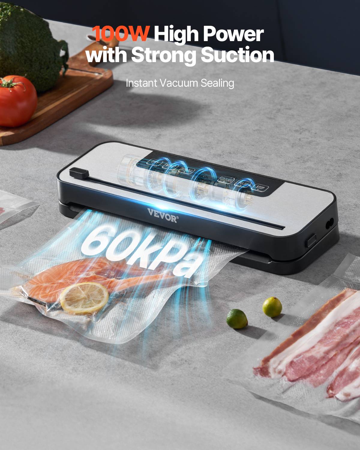 Machine Sous Vide Alimentaire, 65KPA Sous Videuse Alimentaire 5-en-1 Pour le Mode Sec/Moist Avec