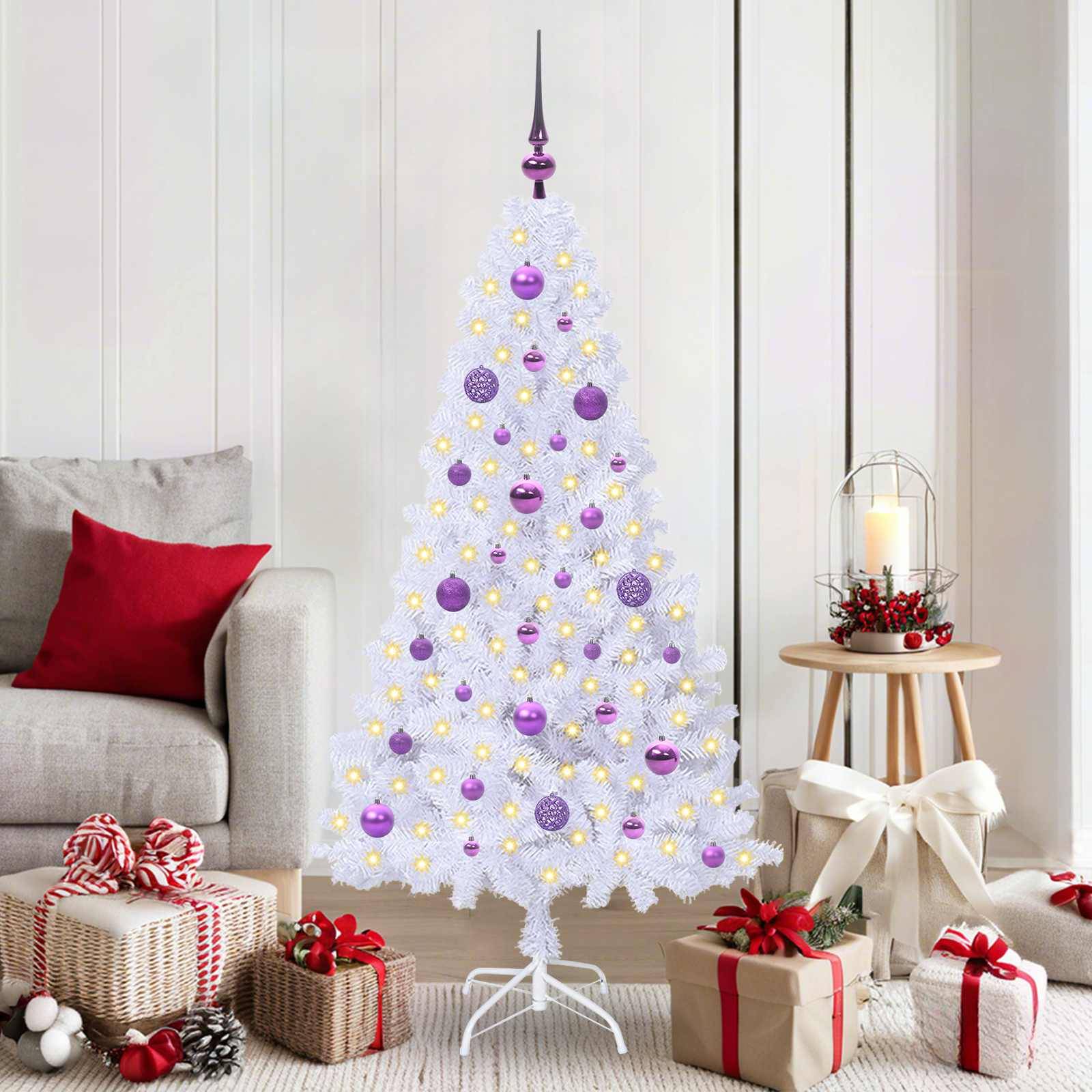 Sapin de Noël | Arbre de Noël artificiel avec 150 LED Blanc 150 cm PVC et Acier Maison Chic - Image 2