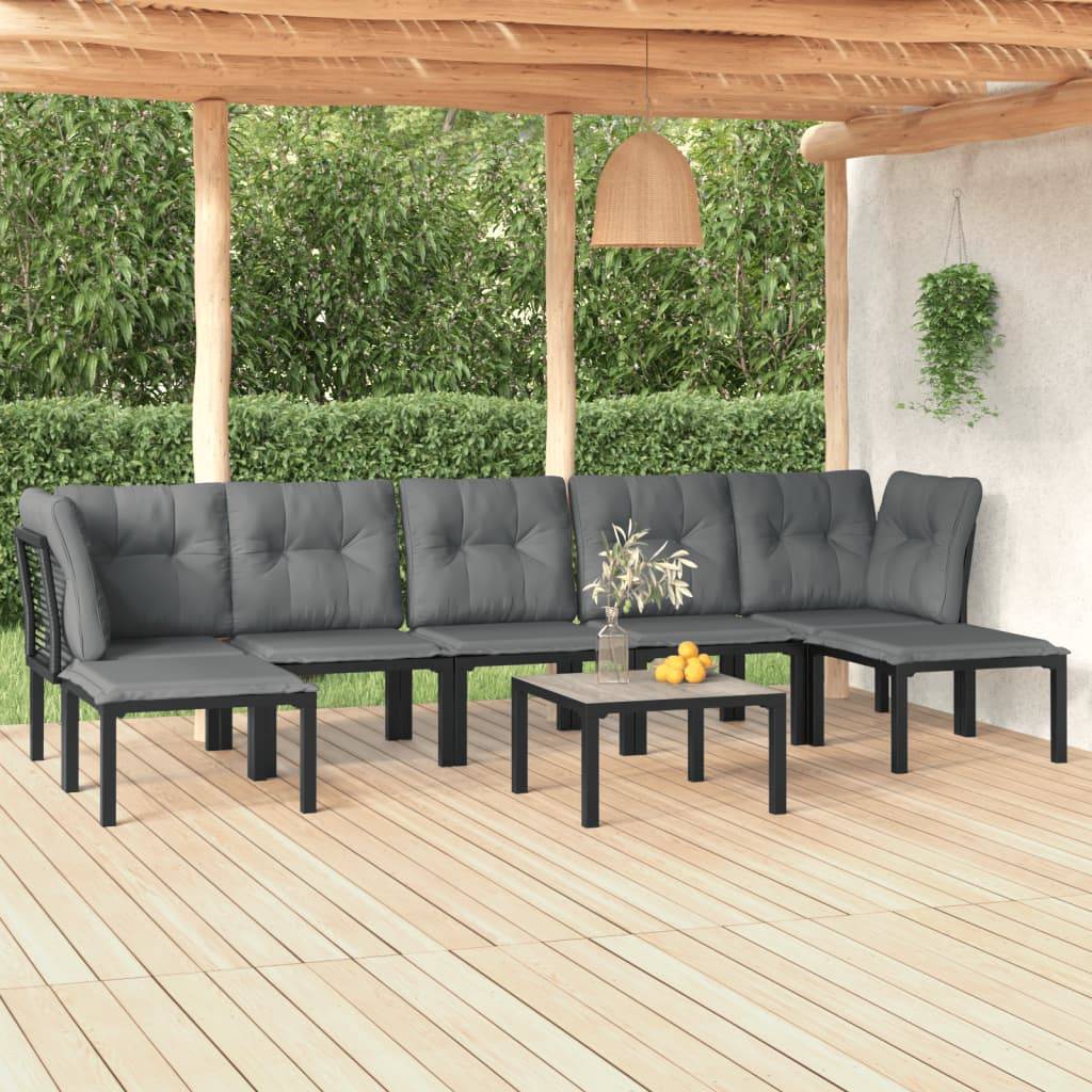 Salon de jardin 8 pcs | Mobilier d'extérieur noir et gris résine tressée Maison Chic - Image 2