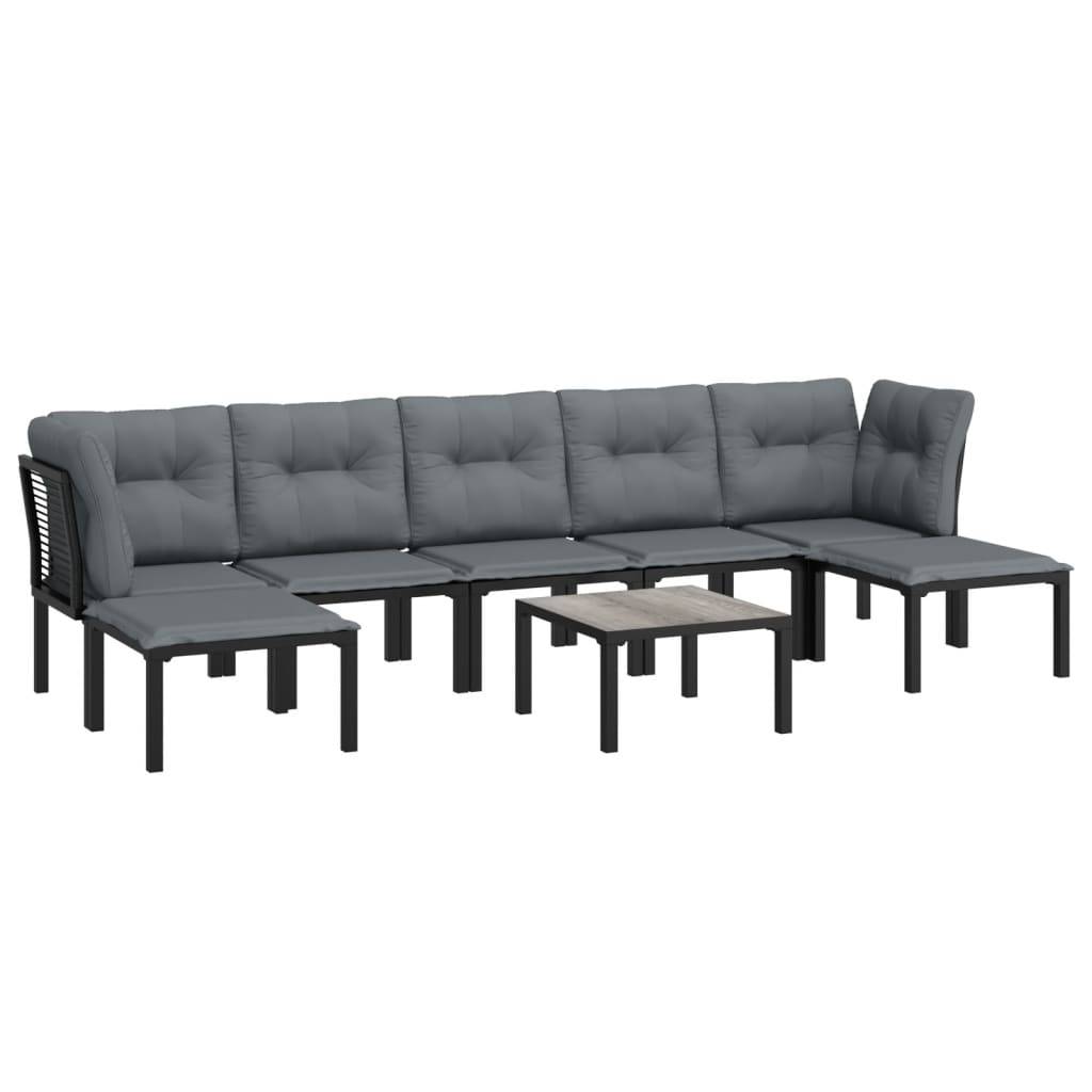 Salon de jardin 8 pcs | Mobilier d'extérieur noir et gris résine tressée Maison Chic - Image 3