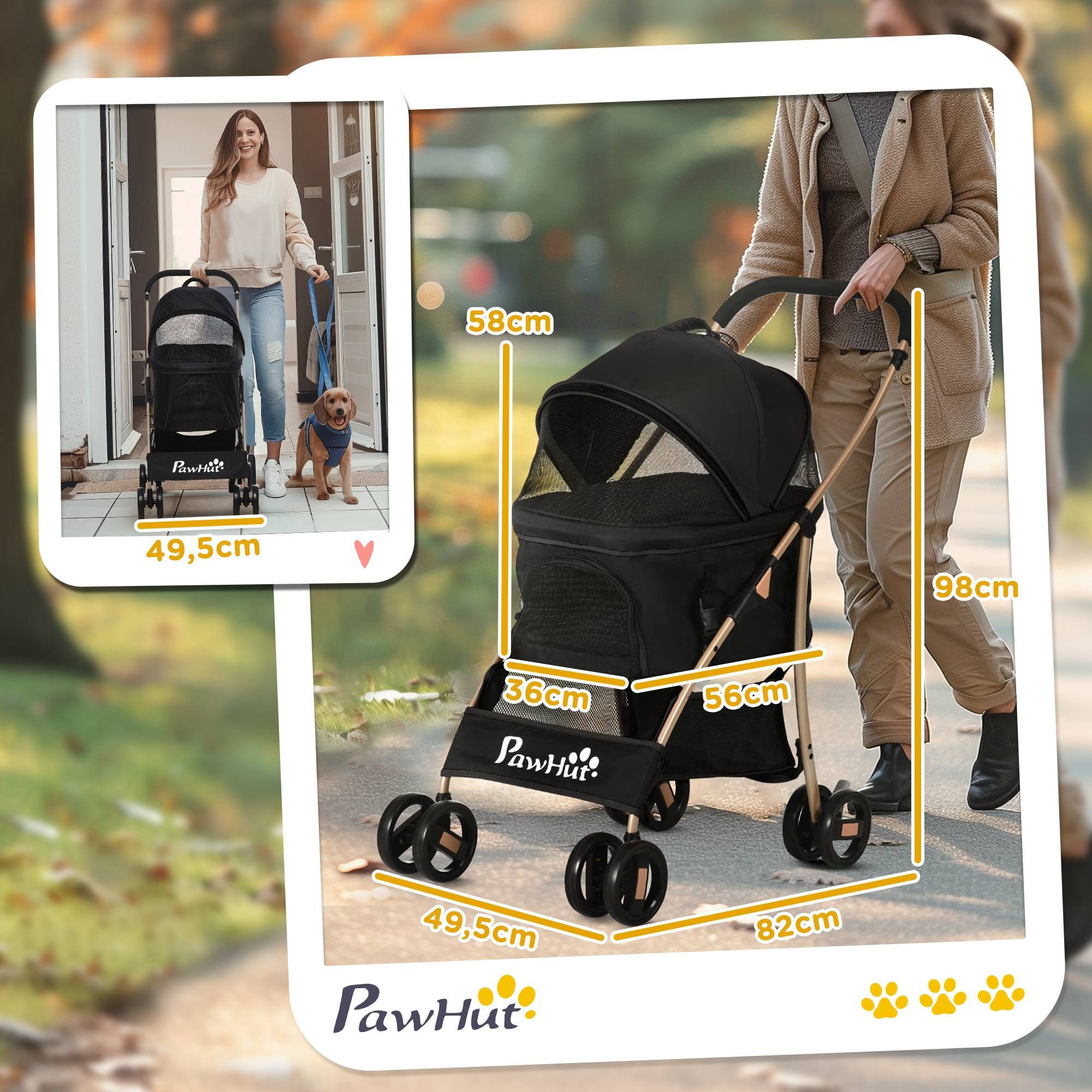 Poussette 3 en 1 pour petits chiens avec wagon détachable, panier de rangement, sangles de sécurité et coussin - Noir - Image 5