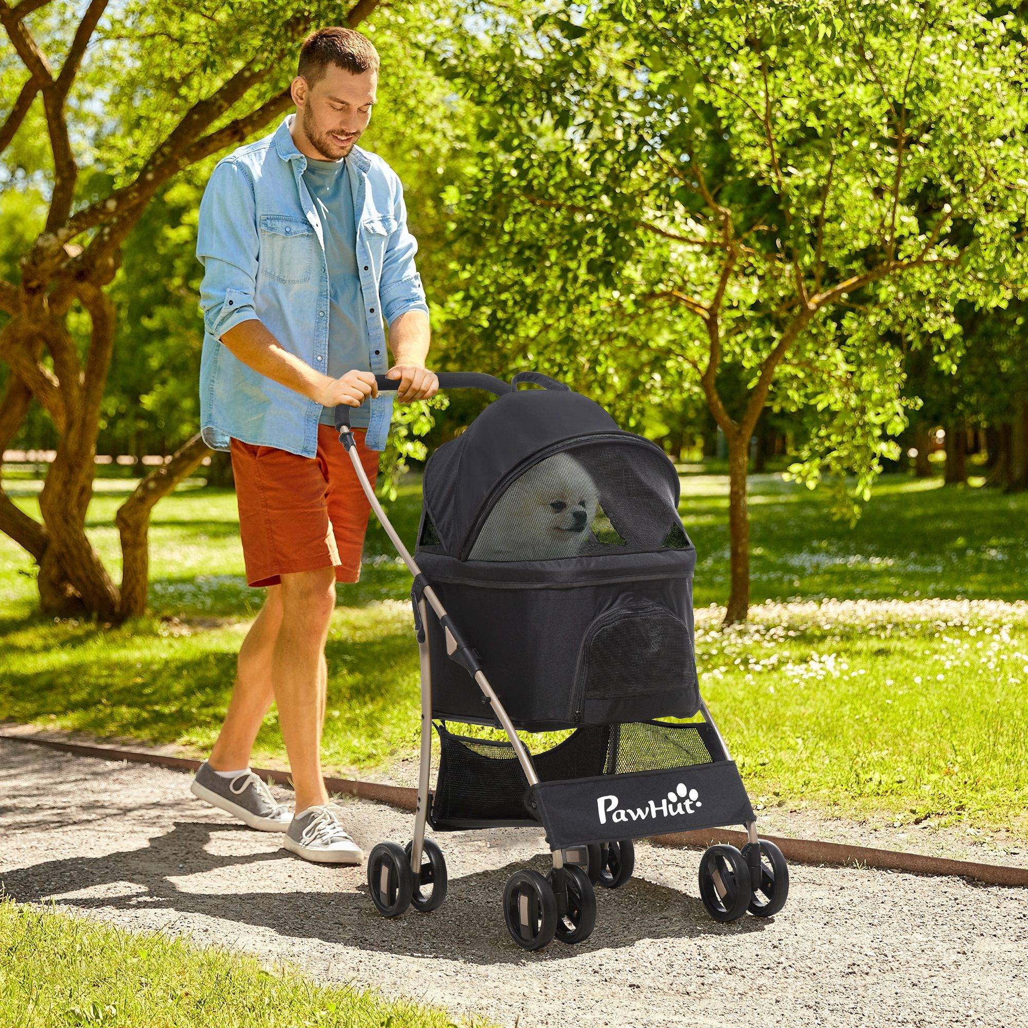 Poussette 3 en 1 pour petits chiens avec wagon détachable, panier de rangement, sangles de sécurité et coussin - Noir - Image 3