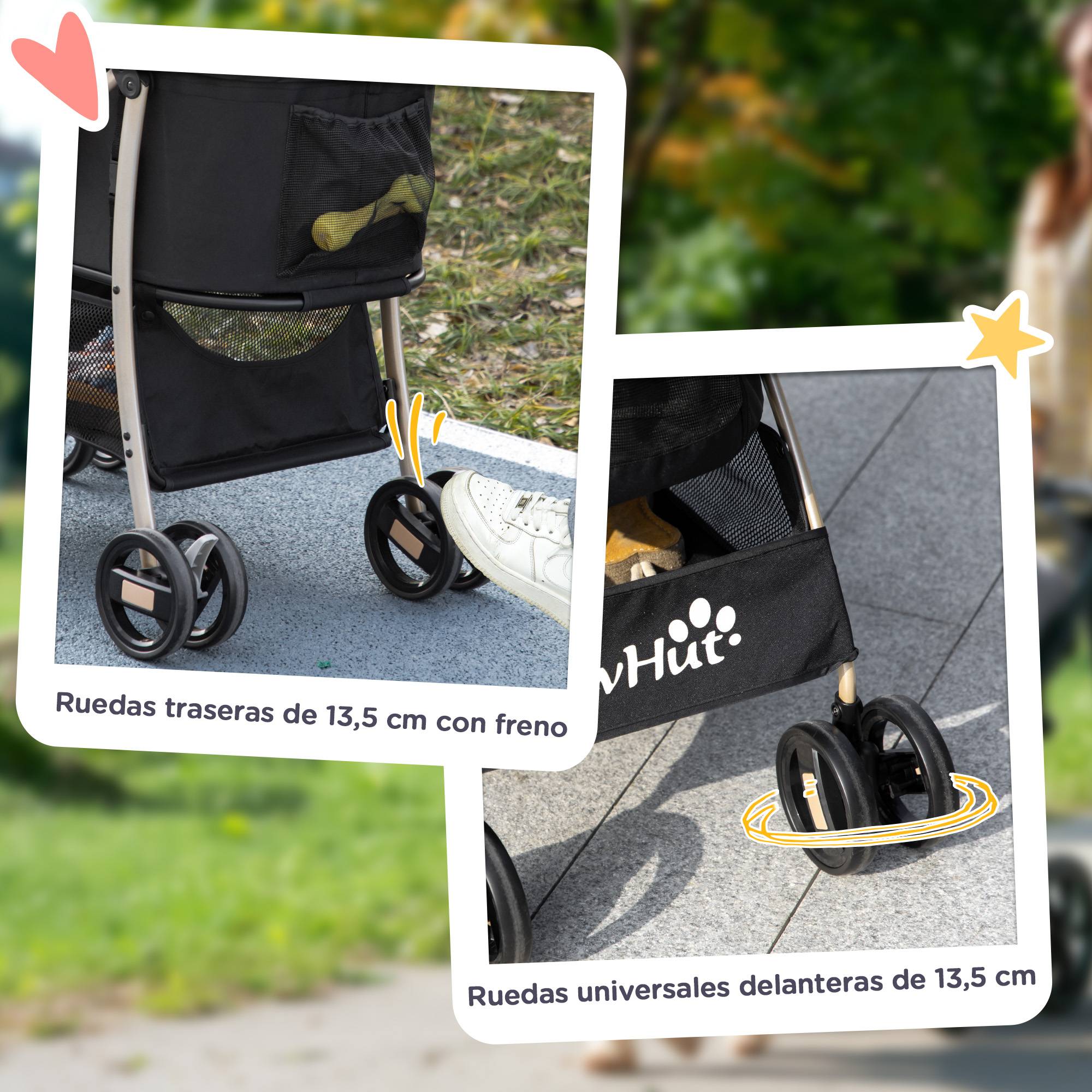 Poussette 3 en 1 pour petits chiens avec wagon détachable, panier de rangement, sangles de sécurité et coussin - Noir - Image 9