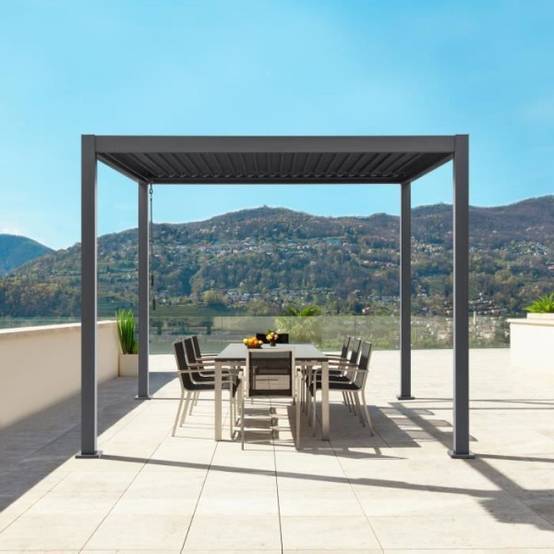 Pergola bioclimatique GAYA - Structure en aluminium et en acier - 290x290xH240 cm - Gris - Image 4
