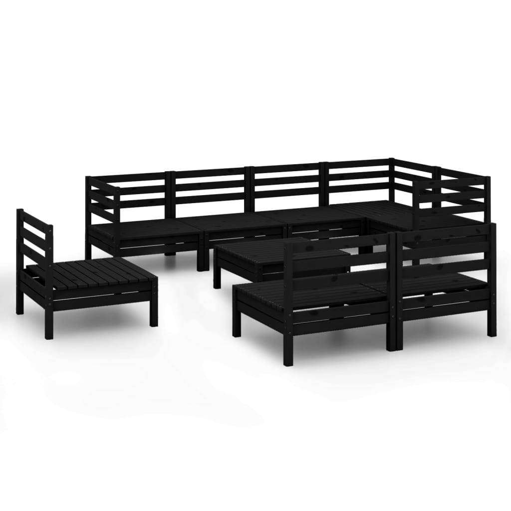 Helloshop26 - Salon de jardin meuble d'extérieur ensemble de mobilier 9 pièces bois de pin massif noir - Image 1