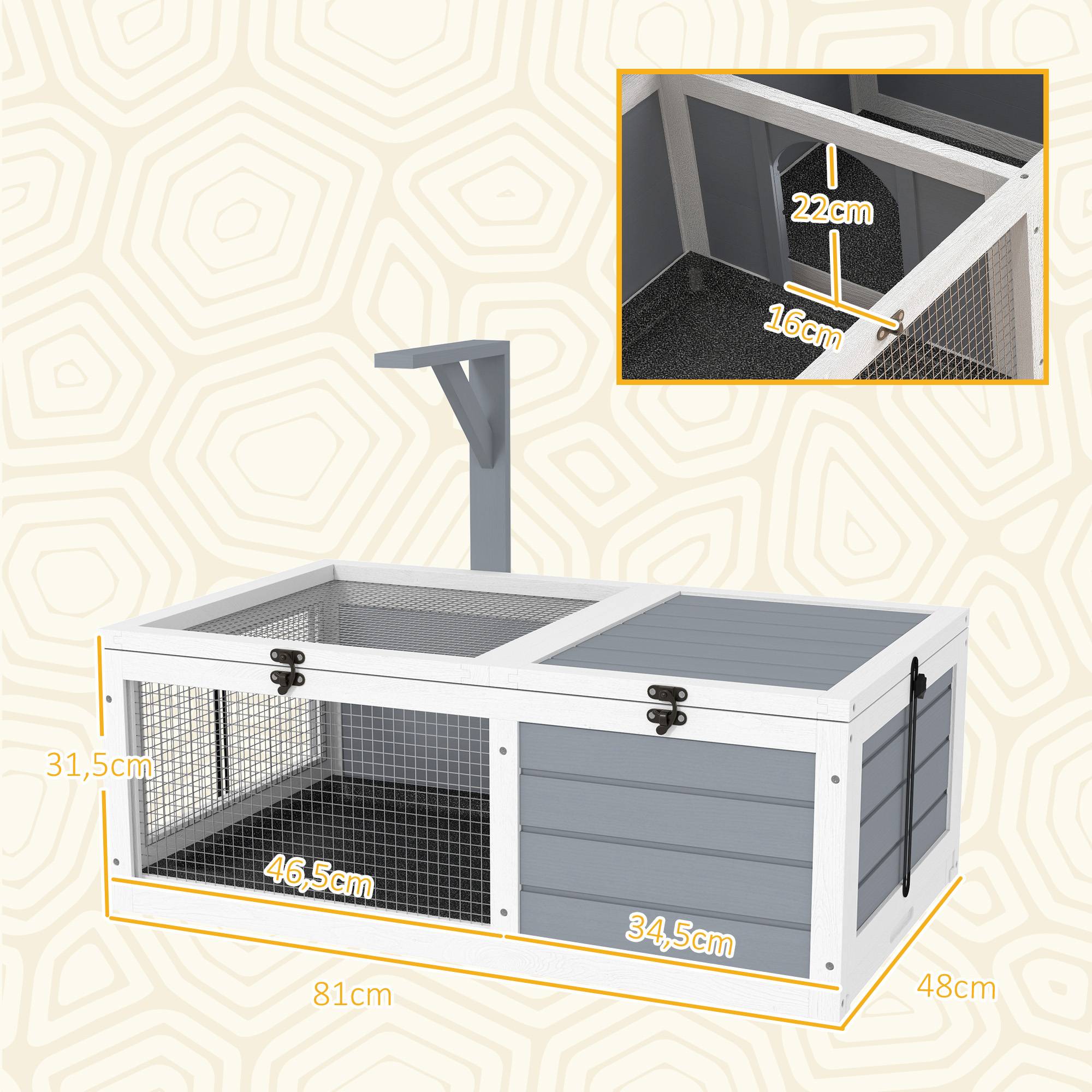 Maison enclos cage pour petit animal tortue avec 2 espaces support de lampe 81 x 48 x 31,5 cm gris - Image 5