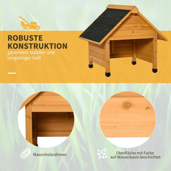 ComfortXL - Garage pour robot tondeuse en bois de sapin 75 x 76 x 70 cm jaune abri pluie UV avec pieds réglables - Image 4