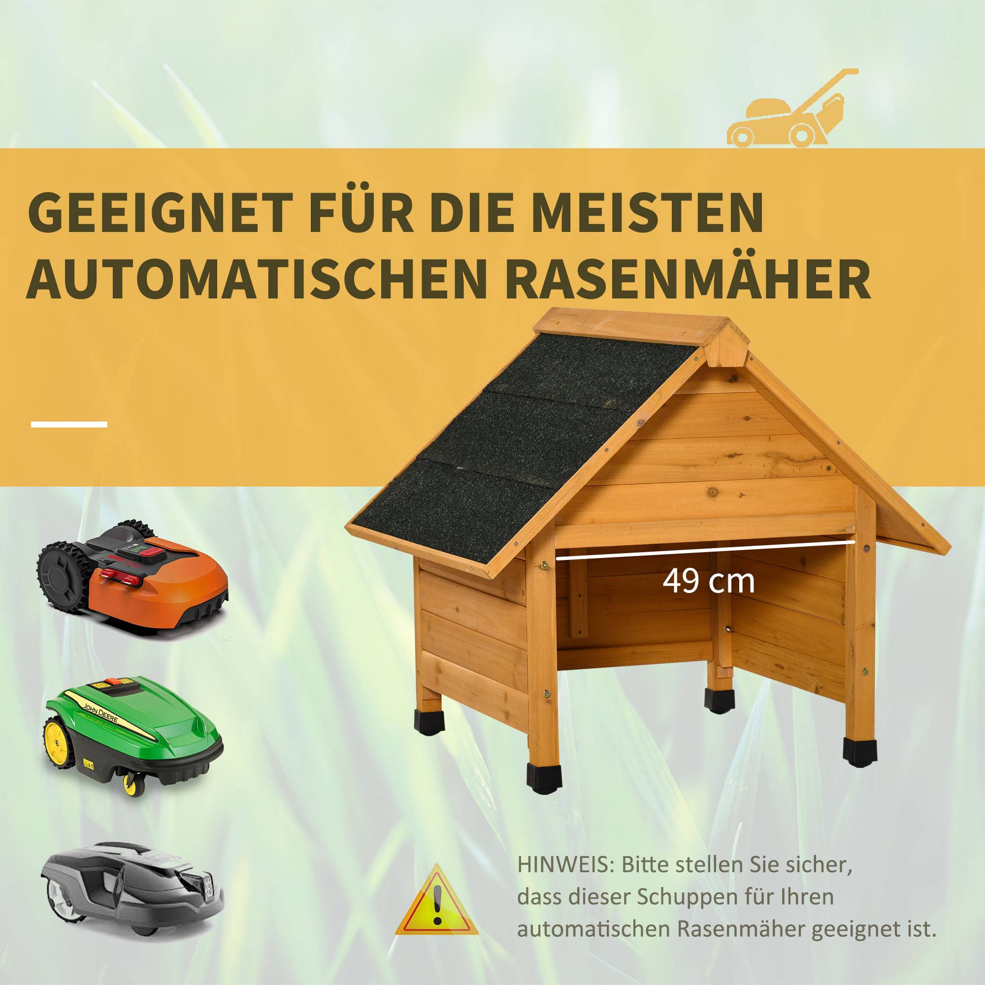 ComfortXL - Garage pour robot tondeuse en bois de sapin 75 x 76 x 70 cm jaune abri pluie UV avec pieds réglables - Image 6