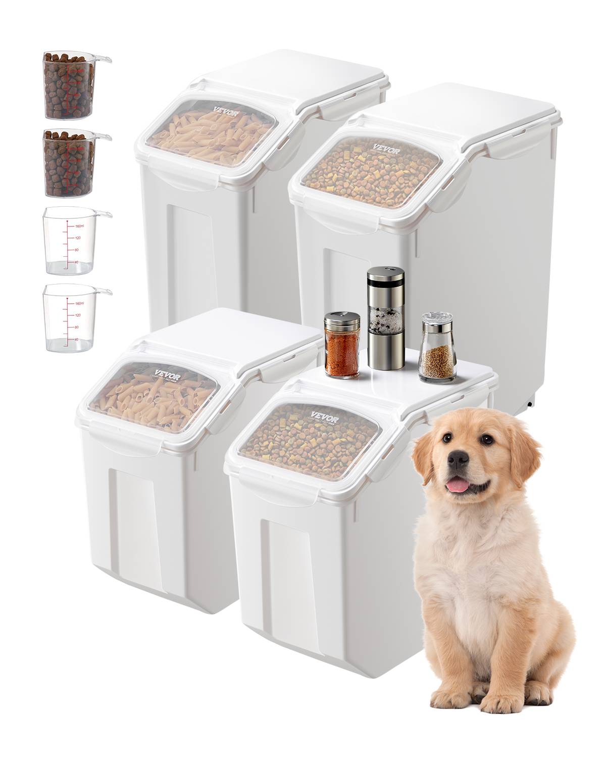 VEVOR Conteneur stockage riz 4pcs, 2x15L/2x20L, hermétique, roues, tasse mesure, alimentaire. - Image 1