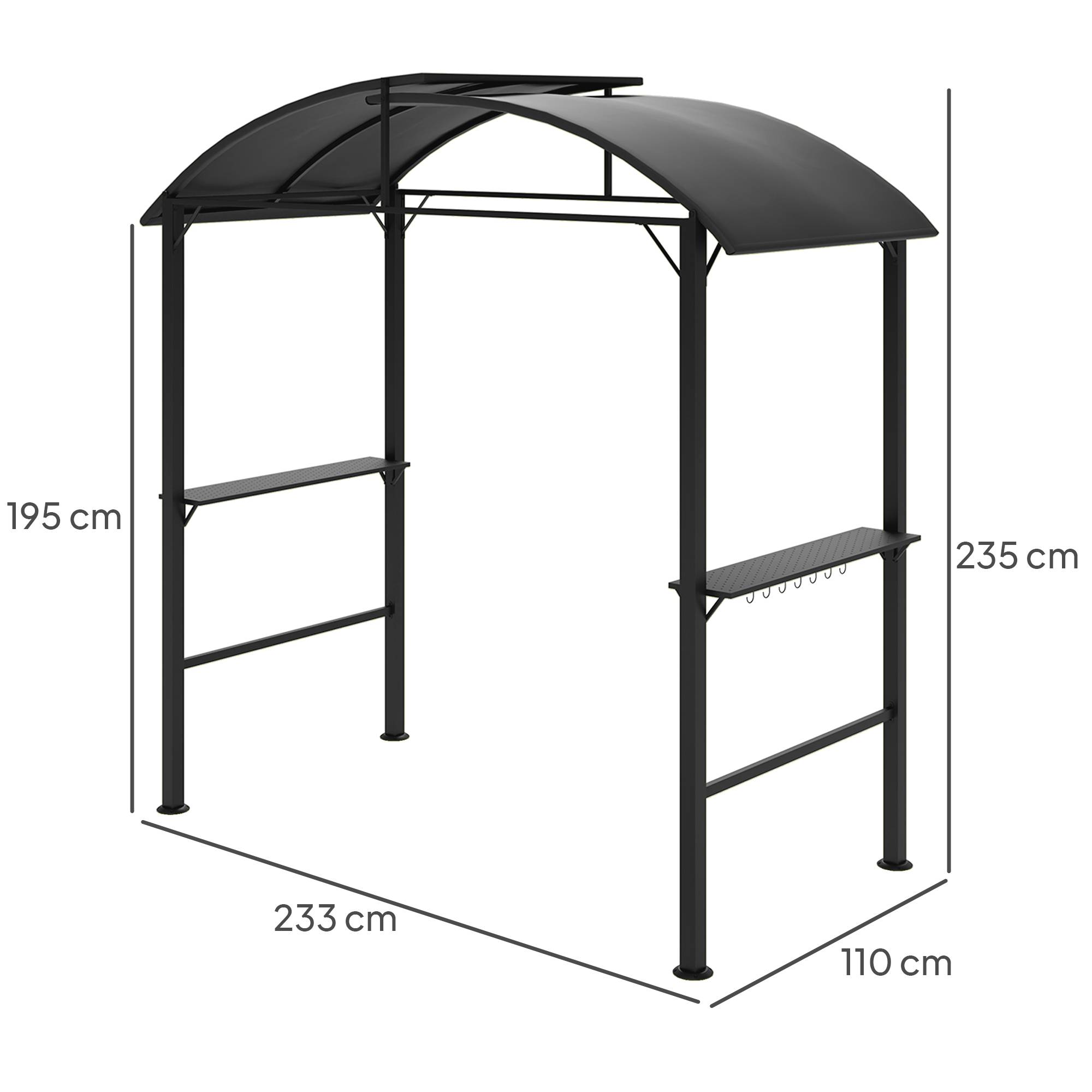 Tonnelle Barbecue Acier Jardin Double Toit Ventilé Étagères Latérales 233x110cm Gris - ComfortXL Outdoor Living - Image 3