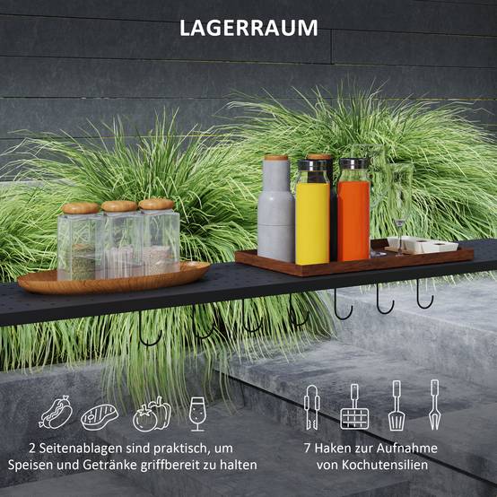 Tonnelle Barbecue Acier Jardin Double Toit Ventilé Étagères Latérales 233x110cm Gris - ComfortXL Outdoor Living - Image 5