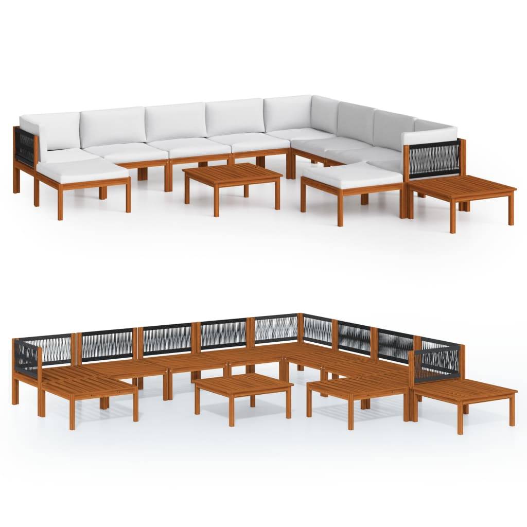 Vidaxl - Salon de jardin 12 pièces avec coussins, bois d'acacia crème et corde vidaXL 3057895 - Image 2