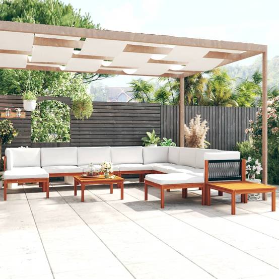 Vidaxl - Salon de jardin 12 pièces avec coussins, bois d'acacia crème et corde vidaXL 3057895 - Image 1