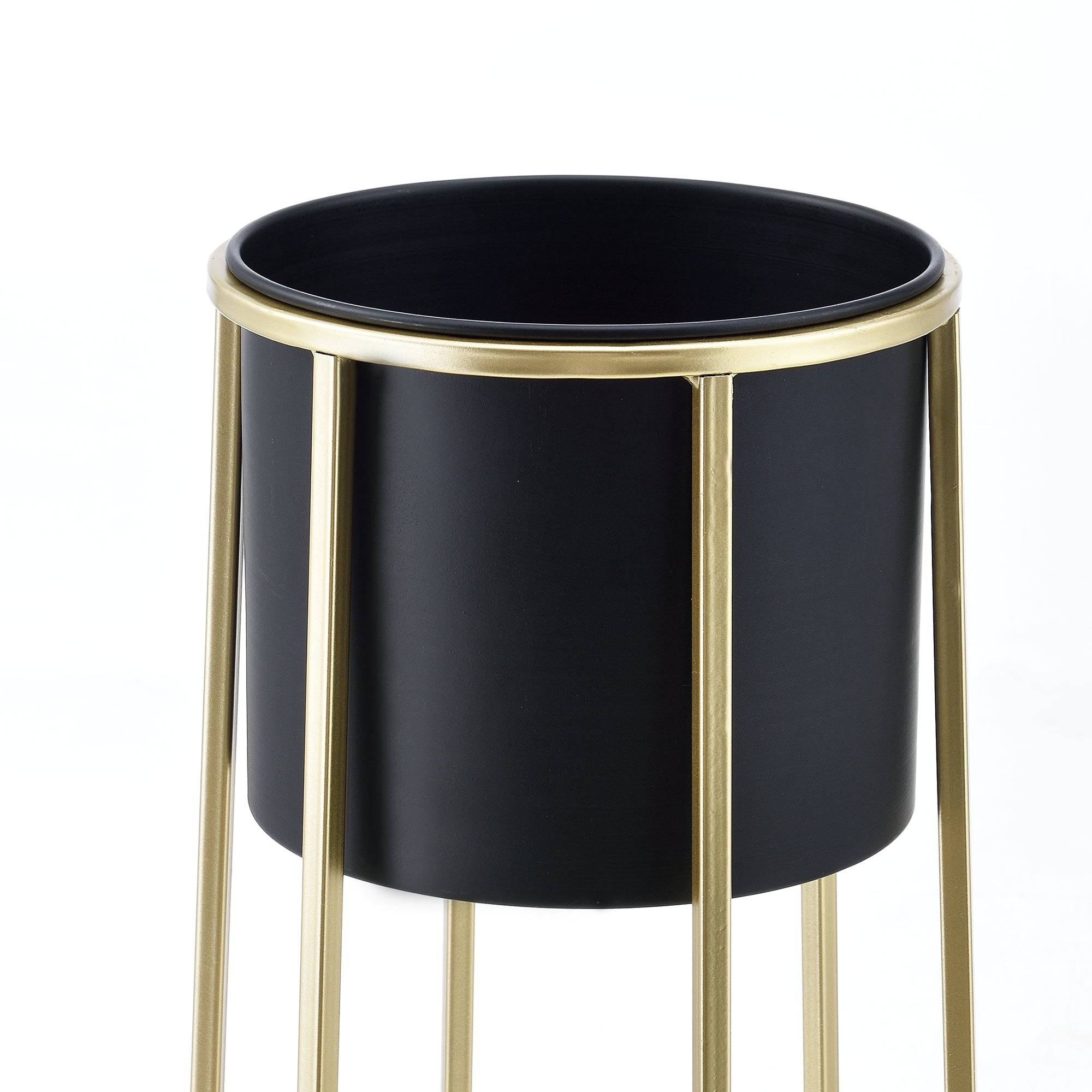 Set de 2 supports de plantes ensemble pot de fleur lot cache-pot ensemble bac à fleurs vase métal tailles différentes doré noir - Image 3