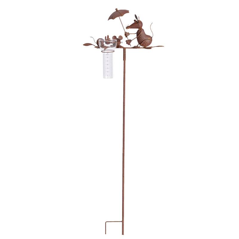 La Grande Prairie - Pluviomètre Souris à l'Ombrelle Métal Rouillé  32x22x119cm - Image 4