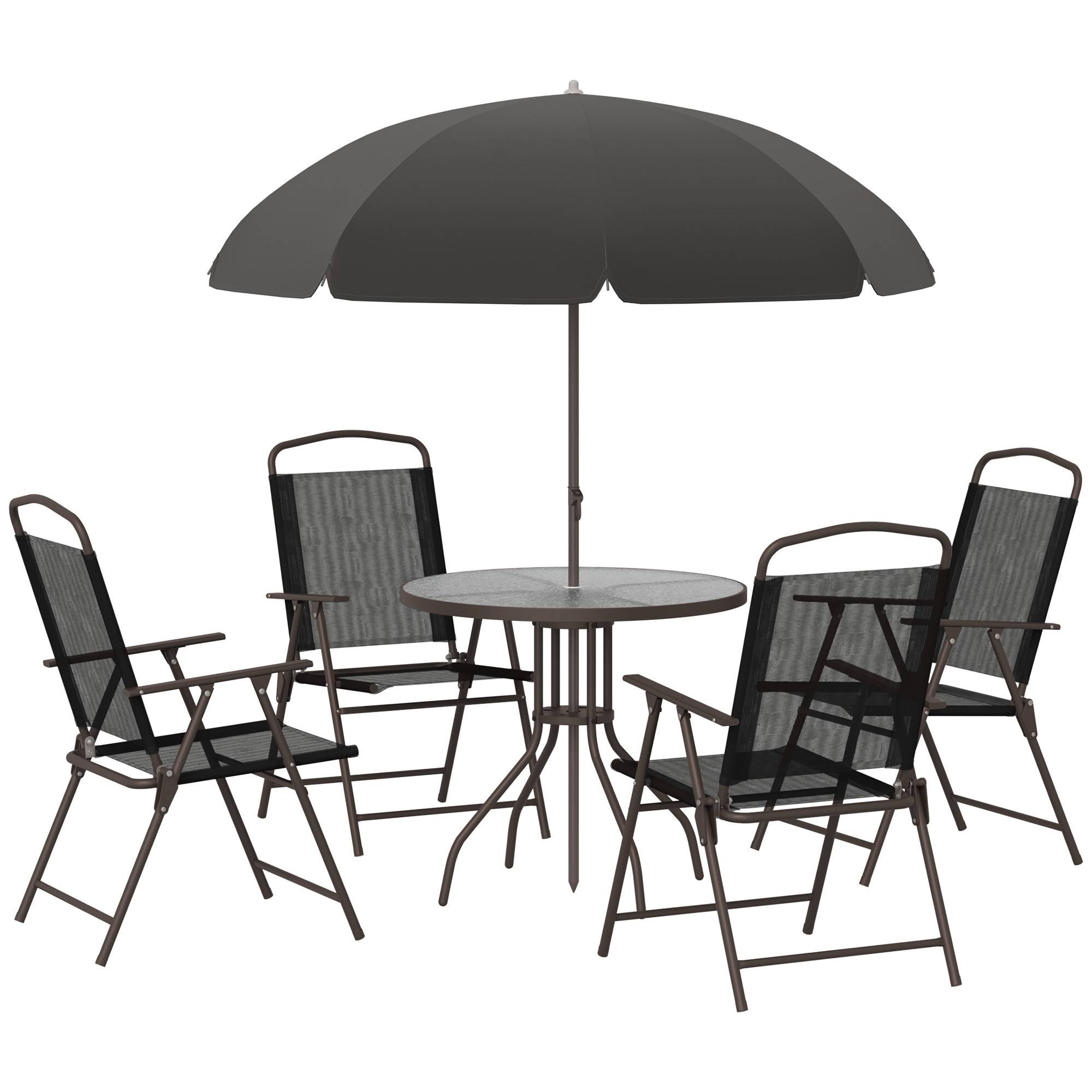 Outsunny - Ensemble salon de jardin 6 pcs - table ronde + 4 chaises pliables + parasol - acier époxy café textilène polyester noir - Outsunny - Image 1