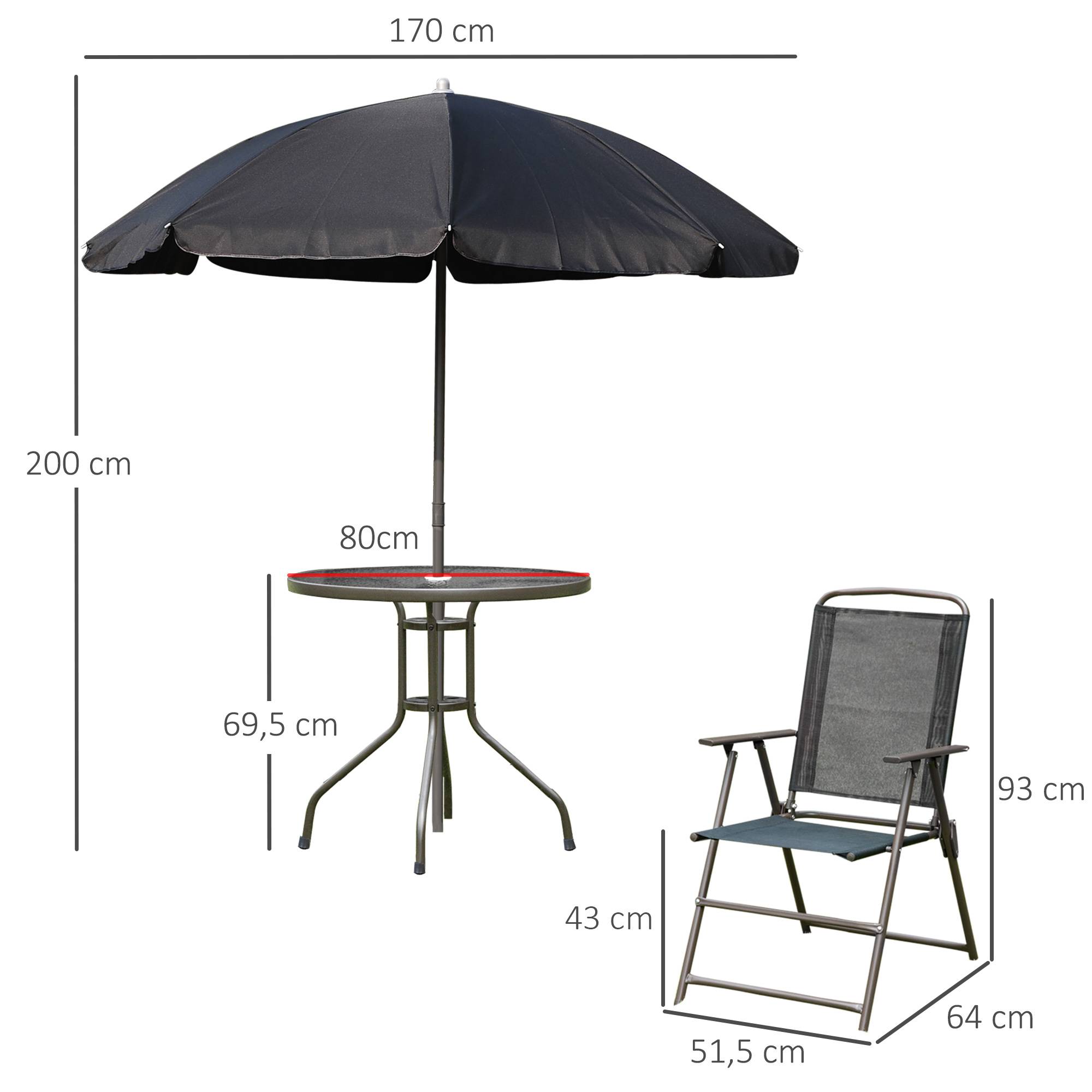 Outsunny - Ensemble salon de jardin 6 pcs - table ronde + 4 chaises pliables + parasol - acier époxy café textilène polyester noir - Outsunny - Image 3